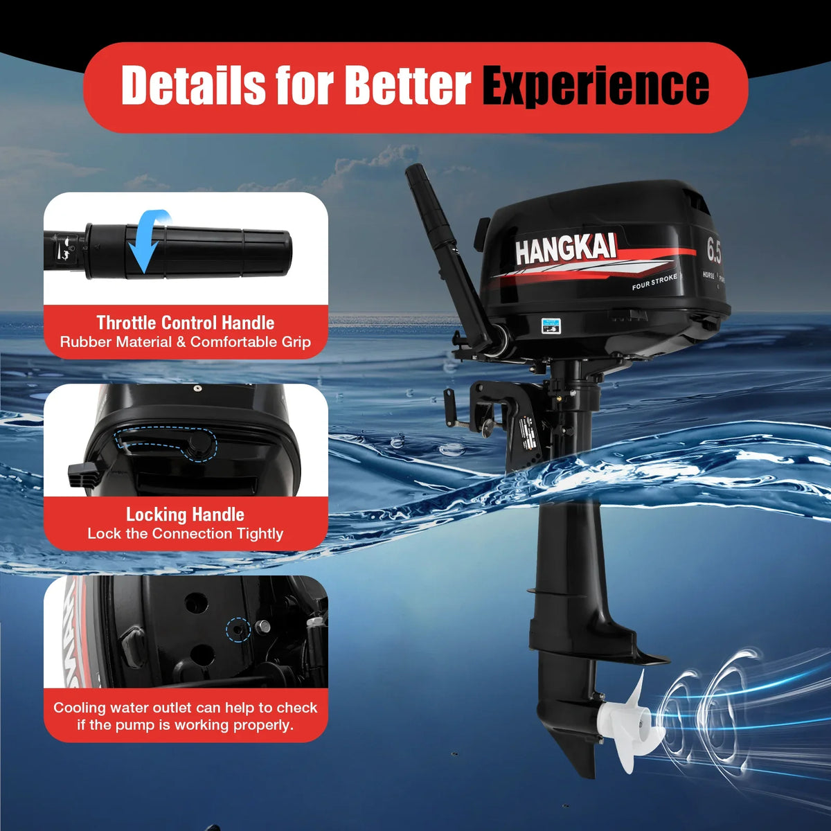 LOYALHEARTDY Outboard Motor 6.5 4 Stroke Boat Engine Fishing Boat Kayak Engine Water Cooling 123CC