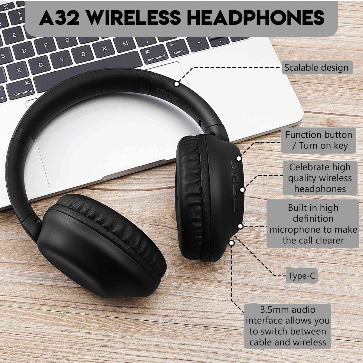 UrbanX Perfect Comfort 955 II Overhead Wireless Bluetooth Headphones For Gear S3 classic LTE Noise-Cancelling, with – Jet