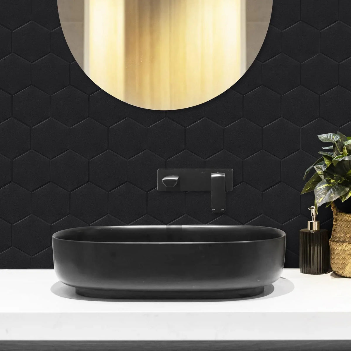 Real 3D Matte Dark Self Adhesive PET Tiles Big Hexagon Peel and Stick Backsplash for Kitchen Bathroom(11.57''x10.35'',10-Sheet)