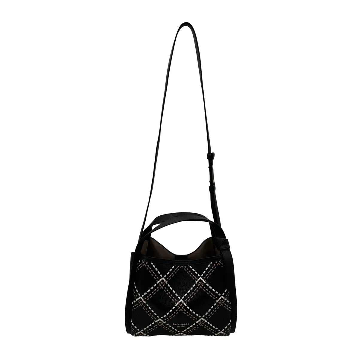 Kate Spade Knott Plaid Stitched Medium Crossbody Tote - Ebony