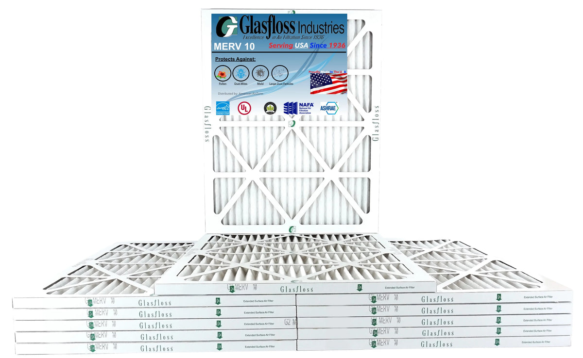 Glasfloss 20x24x1 - MERV 10 Amount - Furnace Air Filter - Made in USA (Actual Size: 19.5 x 23.5x7/8 inch)