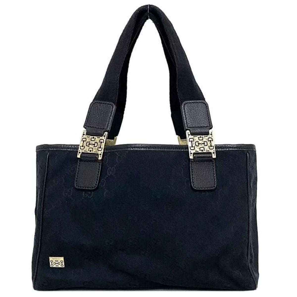 Pre-Owned Gucci Tote Bag Dark Silver Horsebit 145810 Canvas Leather GUCCI Handbag Ladies (Good)