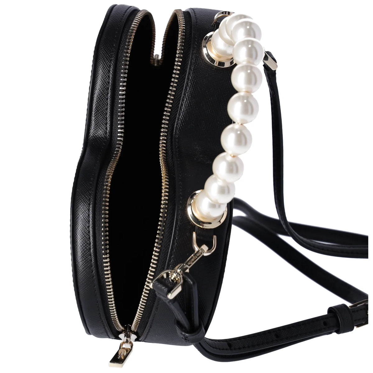 Kate Spade Love Shack Pearl Crossbody Purse Ebony Leather Heart KF516