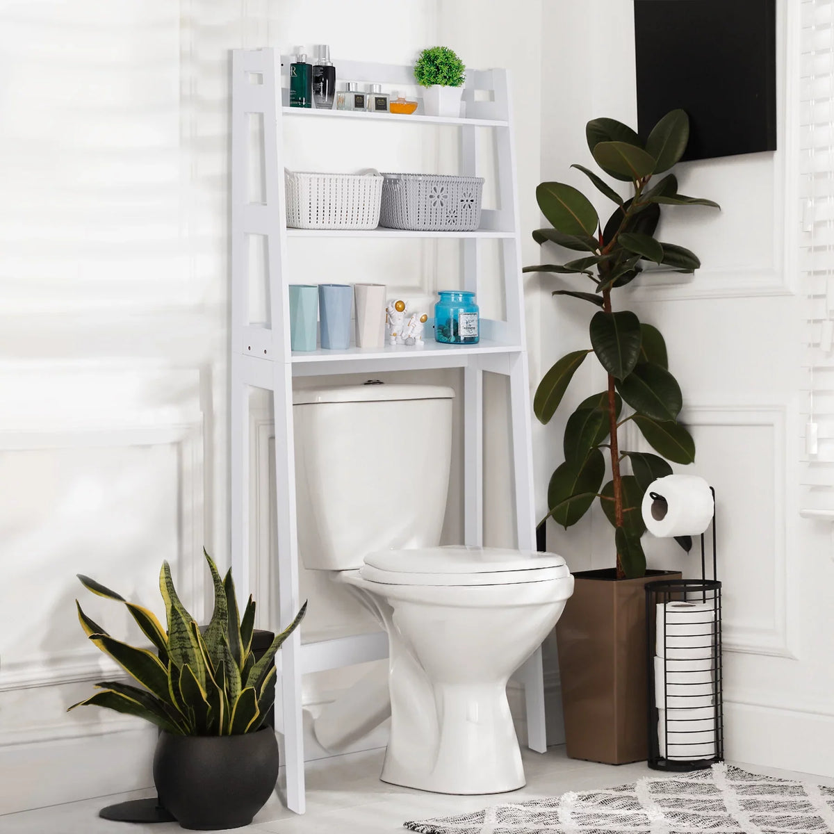 ZENSTYLE Over The Toilet Storage Rack 3-Tier Organizer Shelf Bathroom Space Saver White