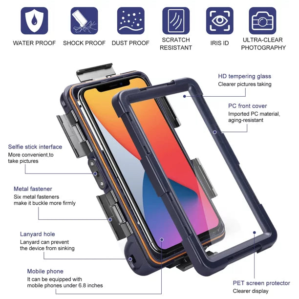 UrbanX Professional [15m/50ft] Swimming Diving Surfing Snorkeling Photo Video Waterproof Protective Case Underwater Housing for Tecno Camon CX And all Phones Up to 6.9 Inch LCD with Lanyard