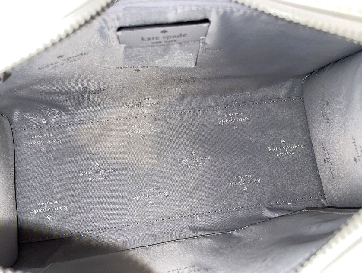 Kate Spade Madison Medium Platinum Grey Colorblock Leather Satchel Bag Purse KC621