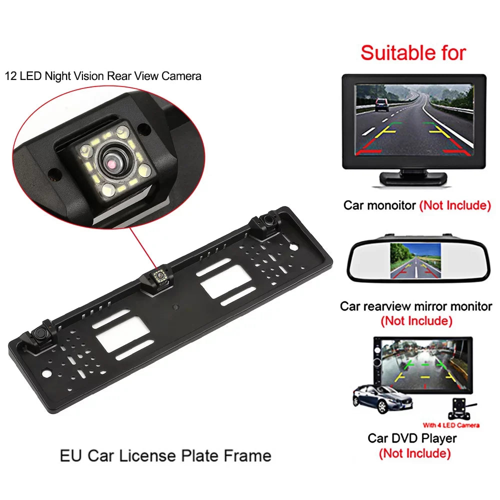 Docooler European License Plate Frame Backup Camera 12 LED Rear View Camera with Reversing System Parking Sensor