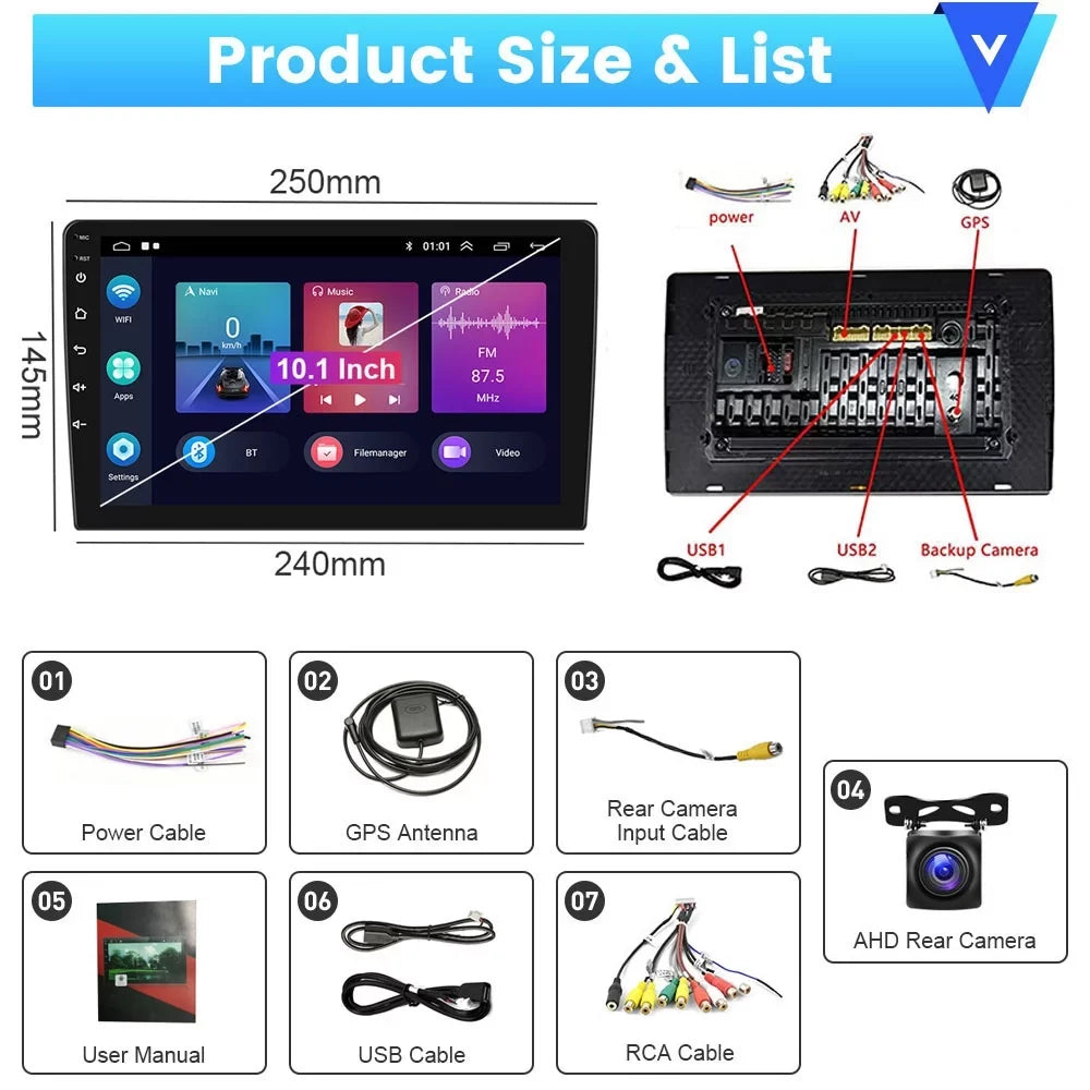 Podofo 2+64G for RAV4 2007-2011 Wireless Carplay Android Auto Mirror Link 10'' Touchscreen Car Stereo Radio Android 13 WIFI GPS FM Bluetooth Hifi USB,AHD Backup Camera