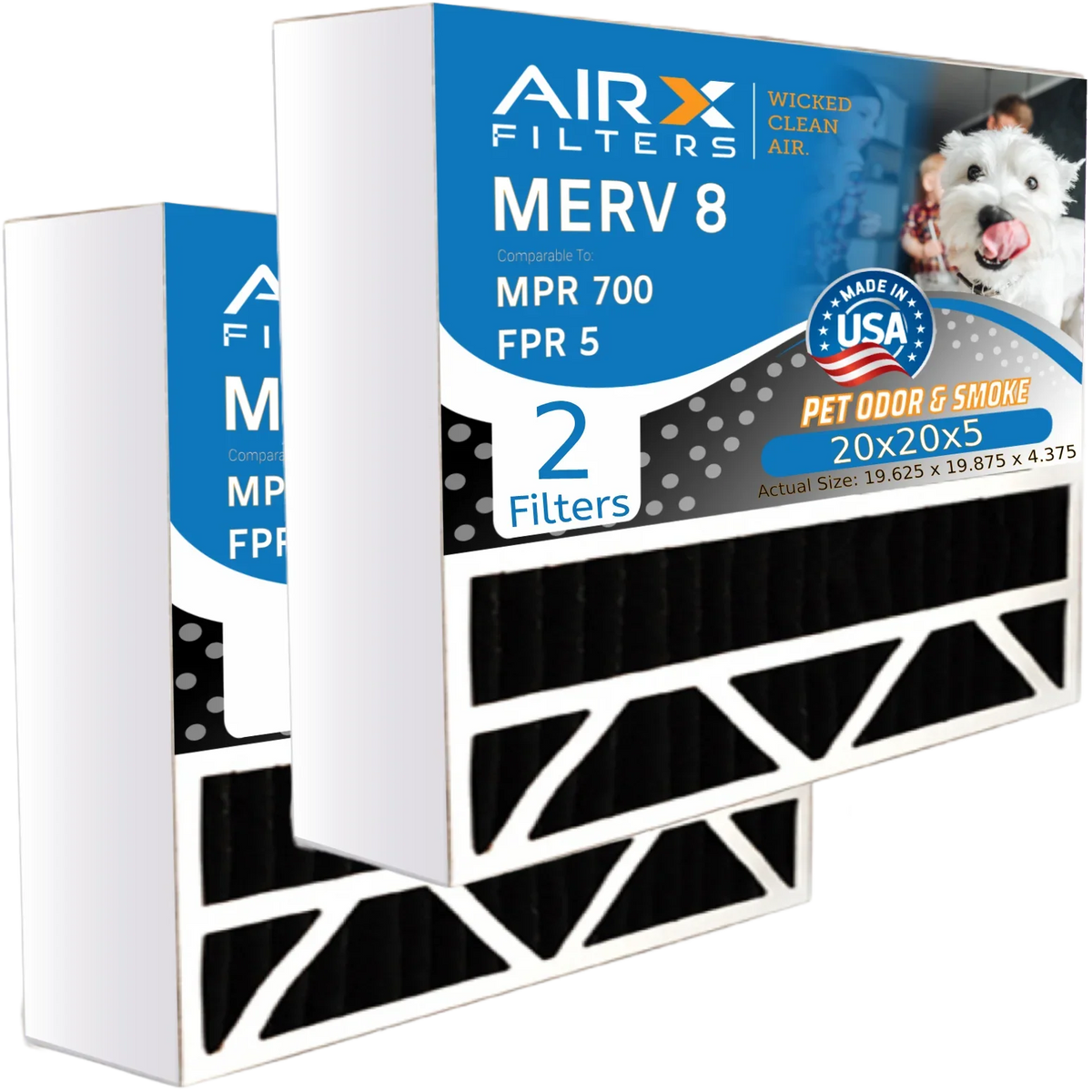 20x20x5 Air Filter Odor Eliminator Carbon Filter MERV 8 Comparable to MPR 700 & FPR 5 Compatible with Honeywell FC100A1011 - 2 Pack by AIRX FILTERS WICKED CLEAN AIR.