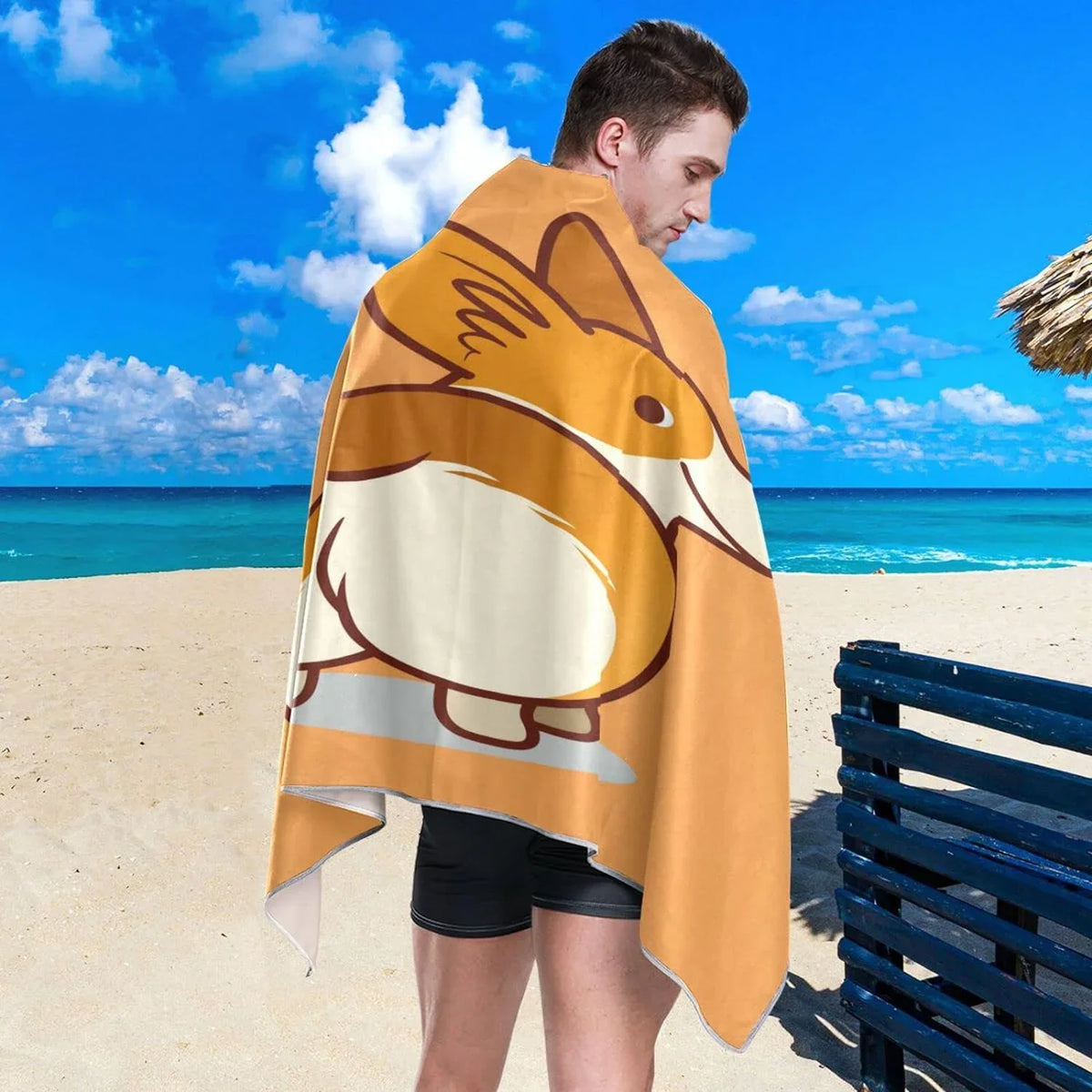 Bestwell Cute Corgi Orange Beach Towel - Super Absorbent Oversized Travel Towels - Load Compact Quick Dry Towel for Swimming Camping Holiday（353）