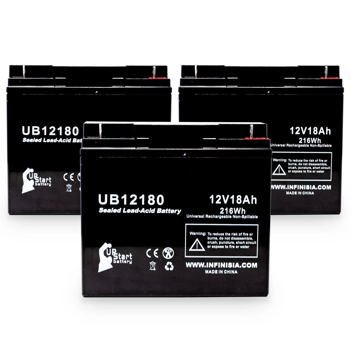 3x Pack - Compatible Eagle Pitcher CF12V18 Battery - Replacement UB12180 Universal Sealed Lead Acid Battery (12V, 18Ah, 18000mAh, T4 Terminal, AGM, SLA)