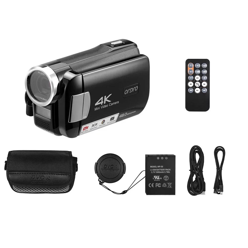 Dcenta AC2 4K Digital Video DV Recorder 48MP 30X Digital Zoom IR 3.0 Inch IPS Touchscreen with Battery Remote Control Carry Bag