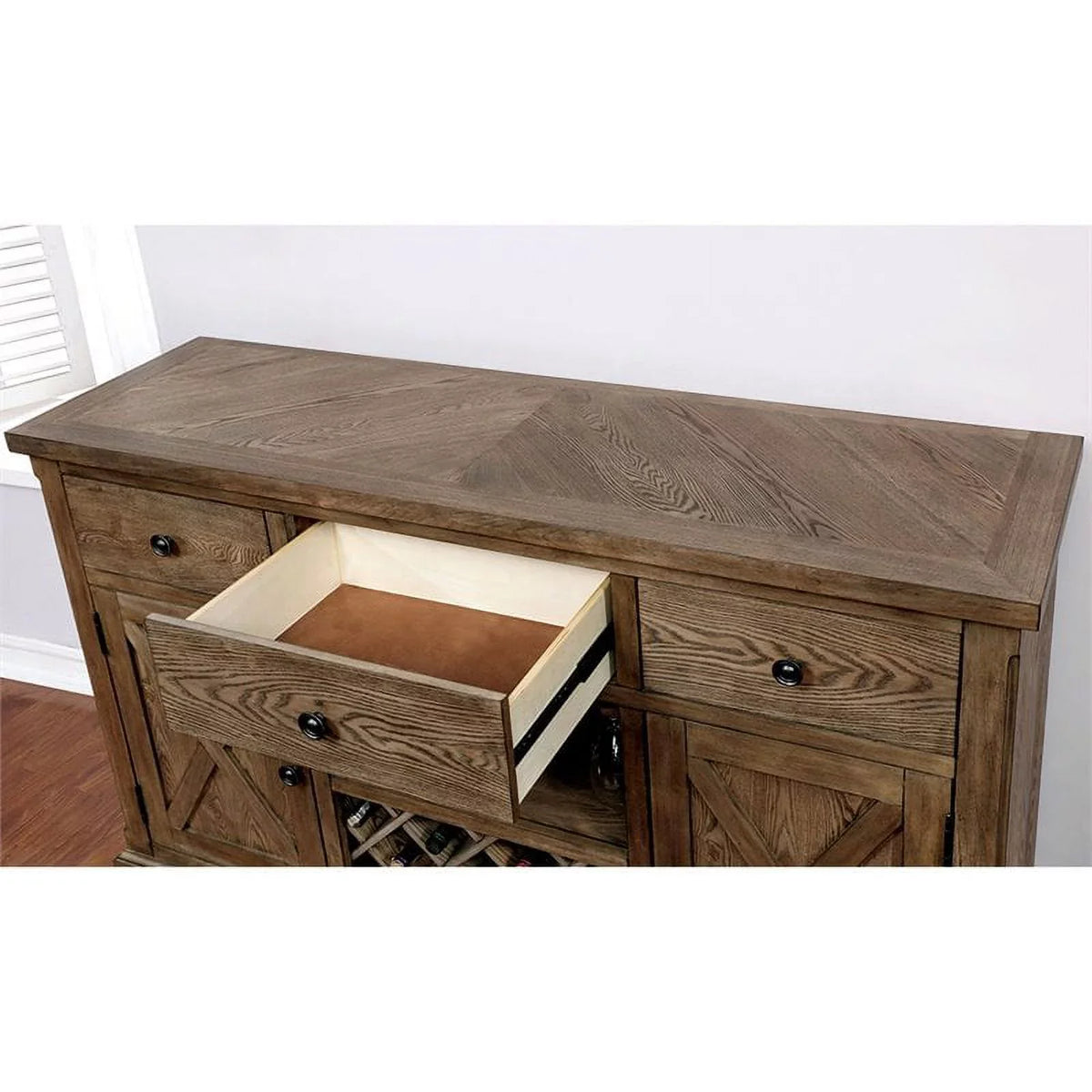 Furniture of America Kora Rustic Wood Multi-Storage Buffet in Light Oak