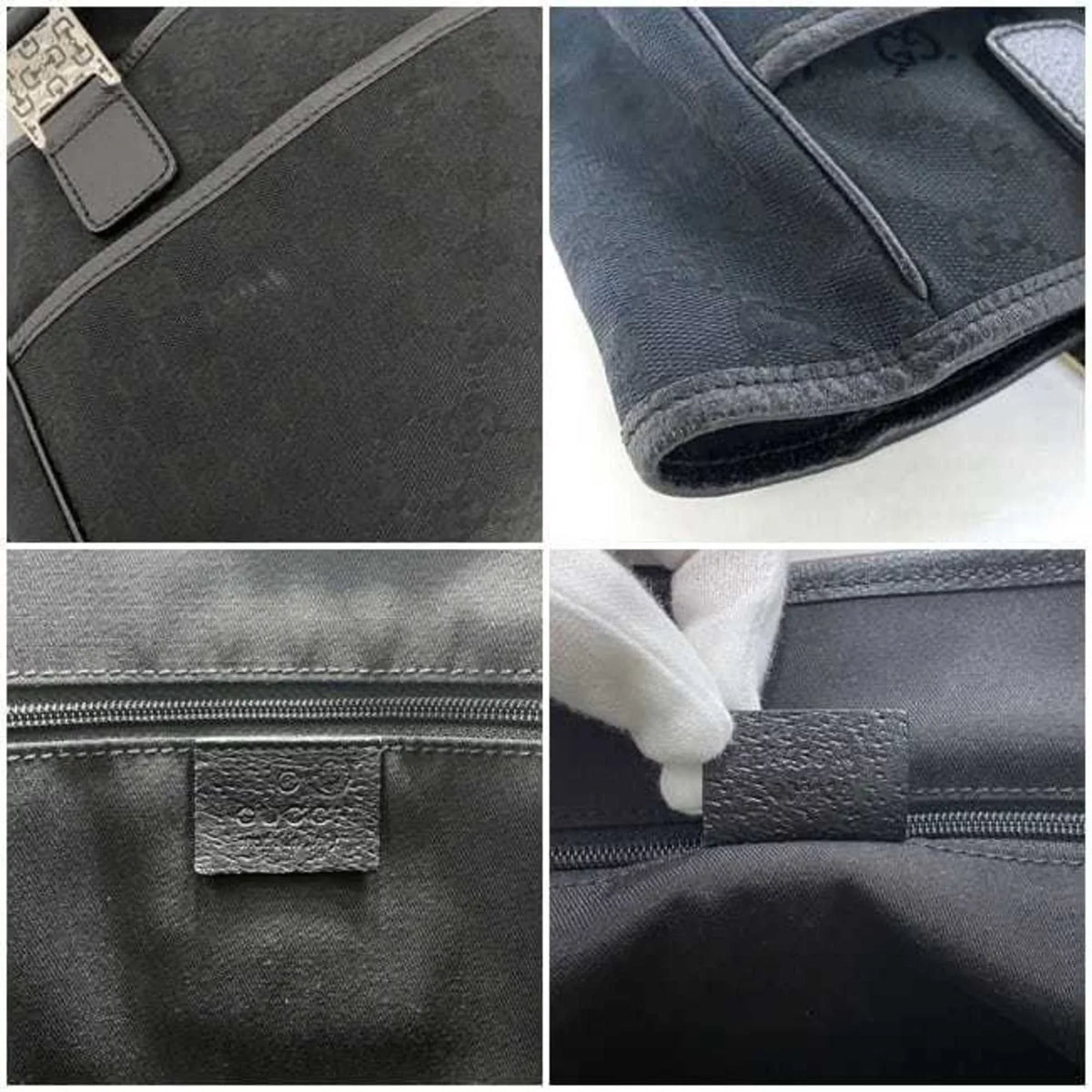 Pre-Owned Gucci Tote Bag Dark Silver Horsebit 145810 Canvas Leather GUCCI Handbag Ladies (Good)