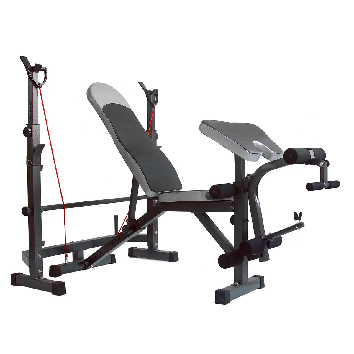 US Stock Body Champ Olympic Mass Bench, Workout Equipment for Home Workouts, Bench Press with Preacher Curl, Leg Developer and Crunch Handle for At Home Workouts