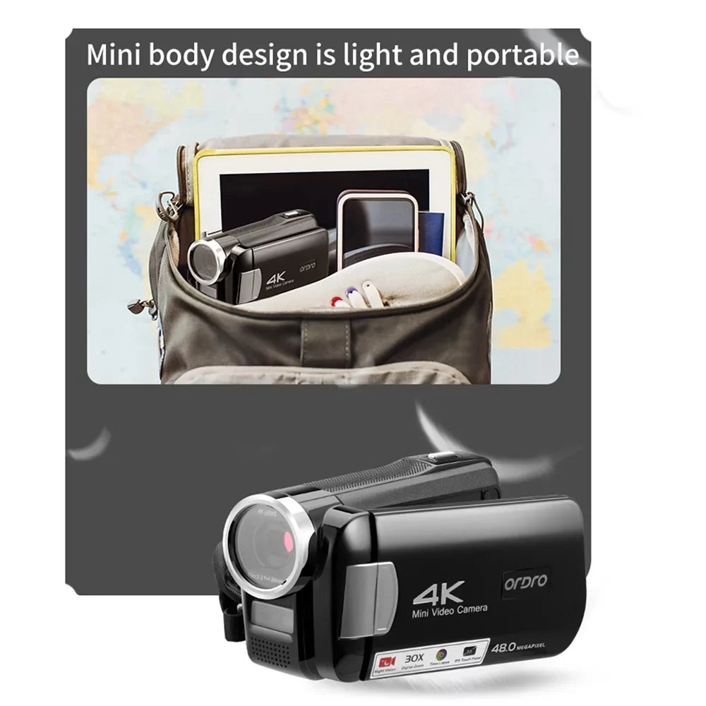 Dcenta AC2 4K Digital Video DV Recorder 48MP 30X Digital Zoom IR 3.0 Inch IPS Touchscreen with Battery Remote Control Carry Bag