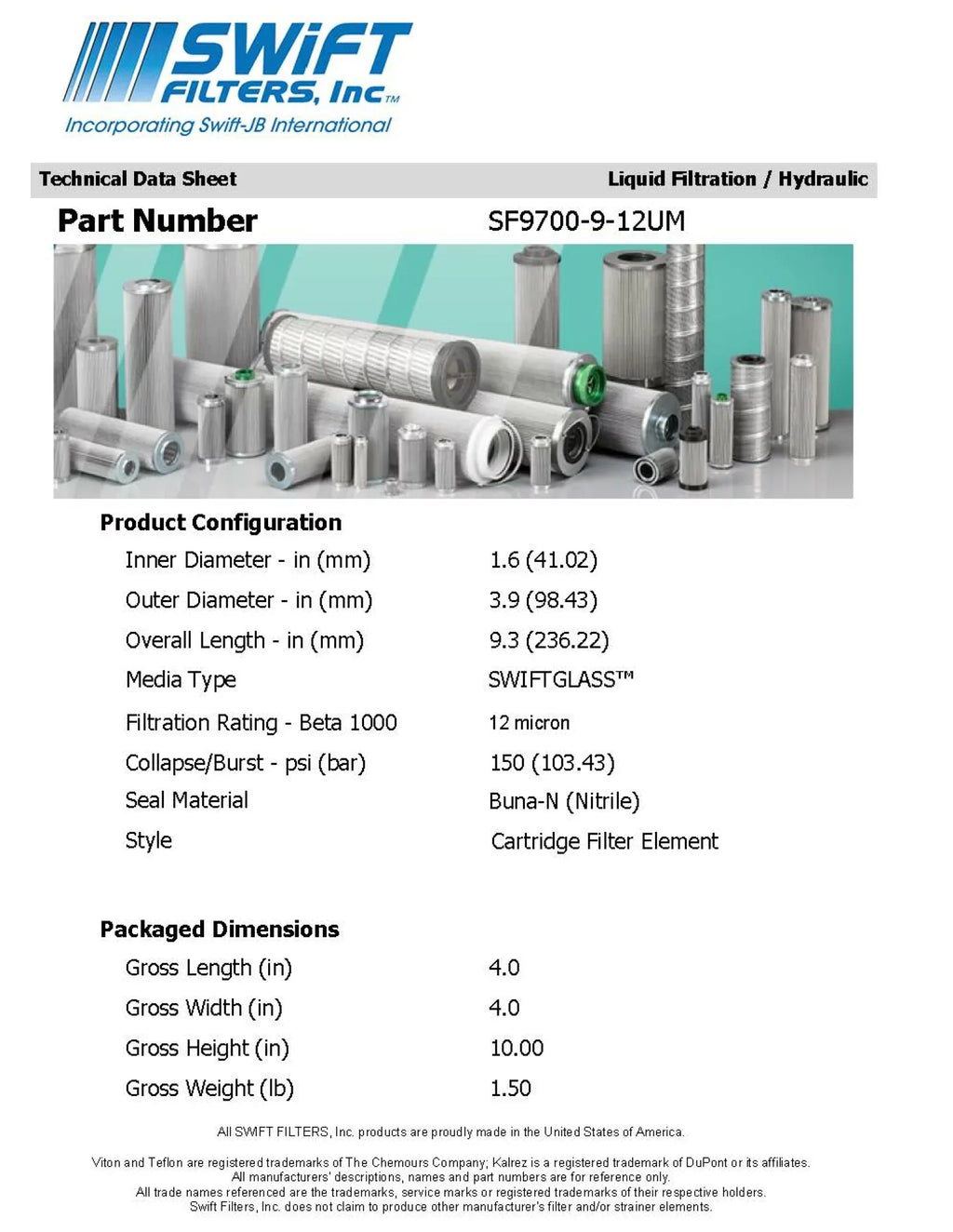 Direct Interchange for FLEETGUARD HF6110 Cartridge Filter Element Microglass 12 Micron