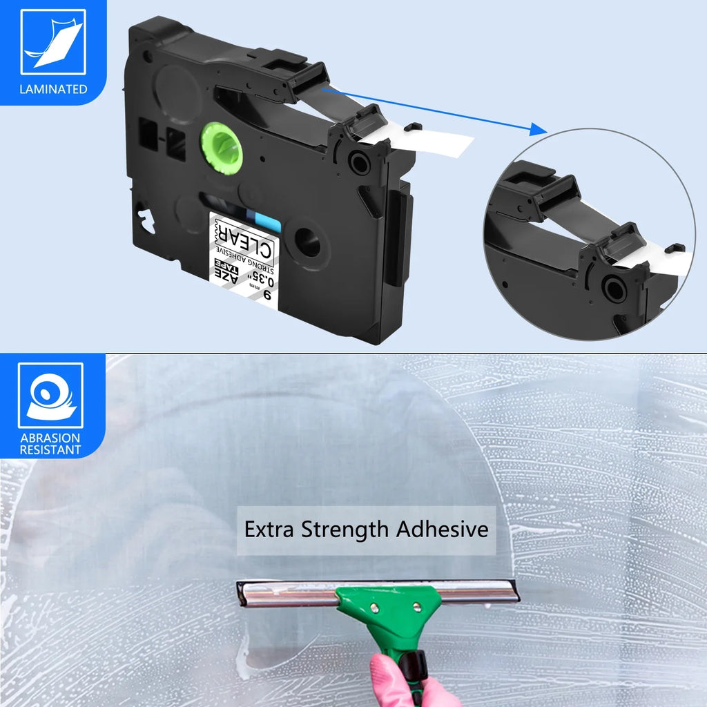 GREENCYCLE 8 Pack Compatible for Brother TZe-S121 TZ-S121 TZ-121 TZe-121 Tape 9mm 0.35'' Laminated Jet on Clear Extra Strength Label Tapes use in P-Touch PT-D210 D400 D600 Label Maker 26.2ft 8m