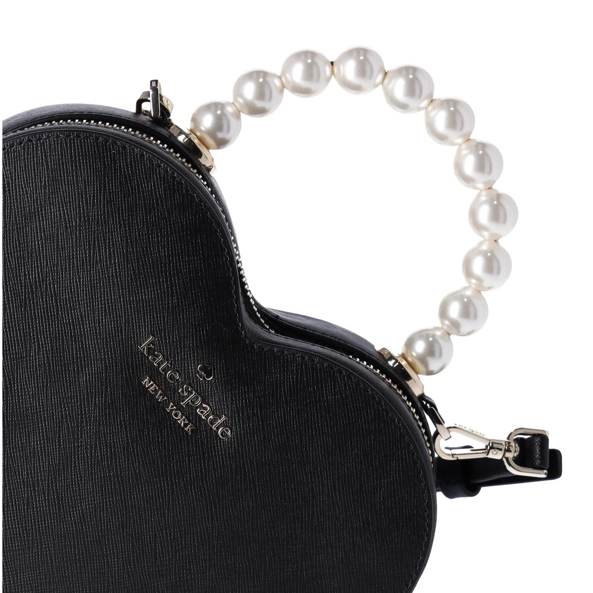 Kate Spade Love Shack Pearl Crossbody Purse Ebony Leather Heart KF516