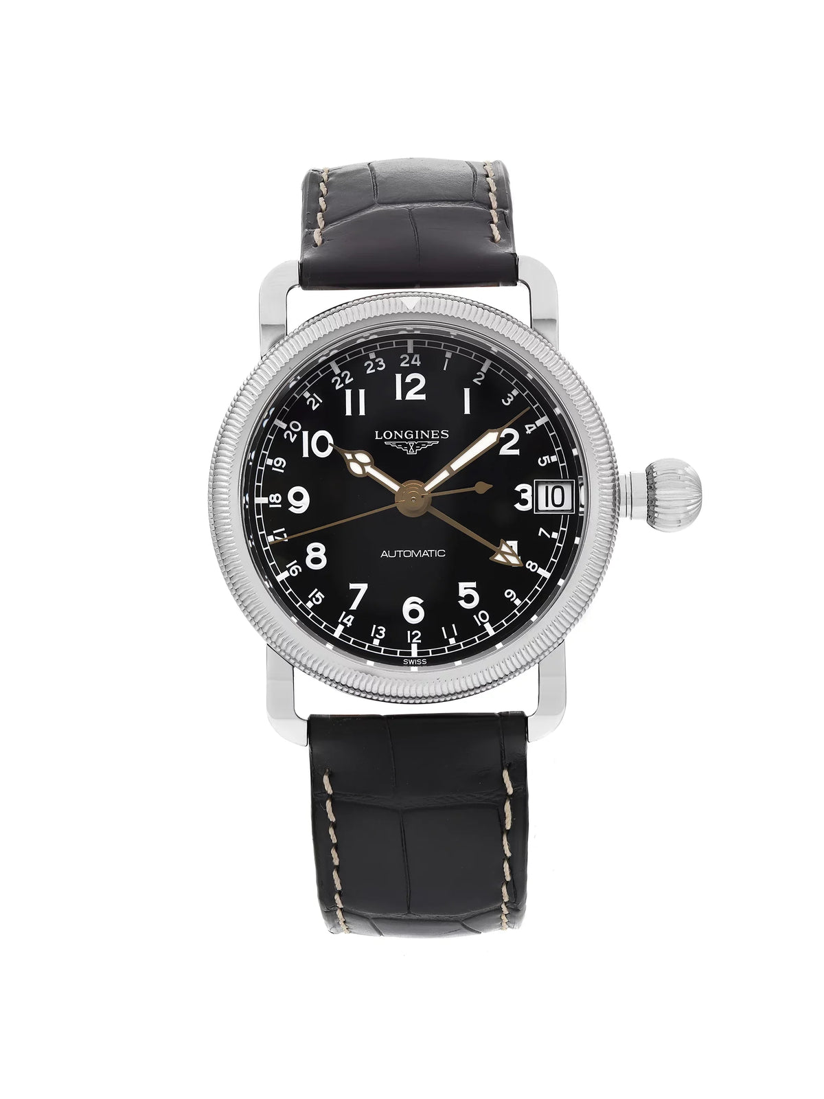 New Longines Heritage Avigation GMT Steel Ebony Automatic Watch L2.778.4.53.2
