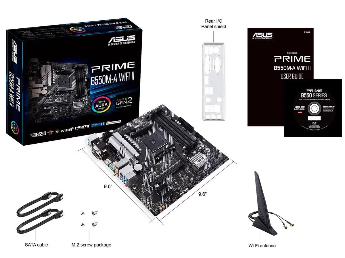 Prime B550M-A WiFi II AMD AM4 (3rd Gen Ryzen) Micro ATX Motherboard (PCIe 4.0, WiFi 6, ECC Memory, 1Gb LAN, HDMI 2.1/D-Sub, 4K@60HZ, Addressable Gen 2 RGB Header and Aura Sync)