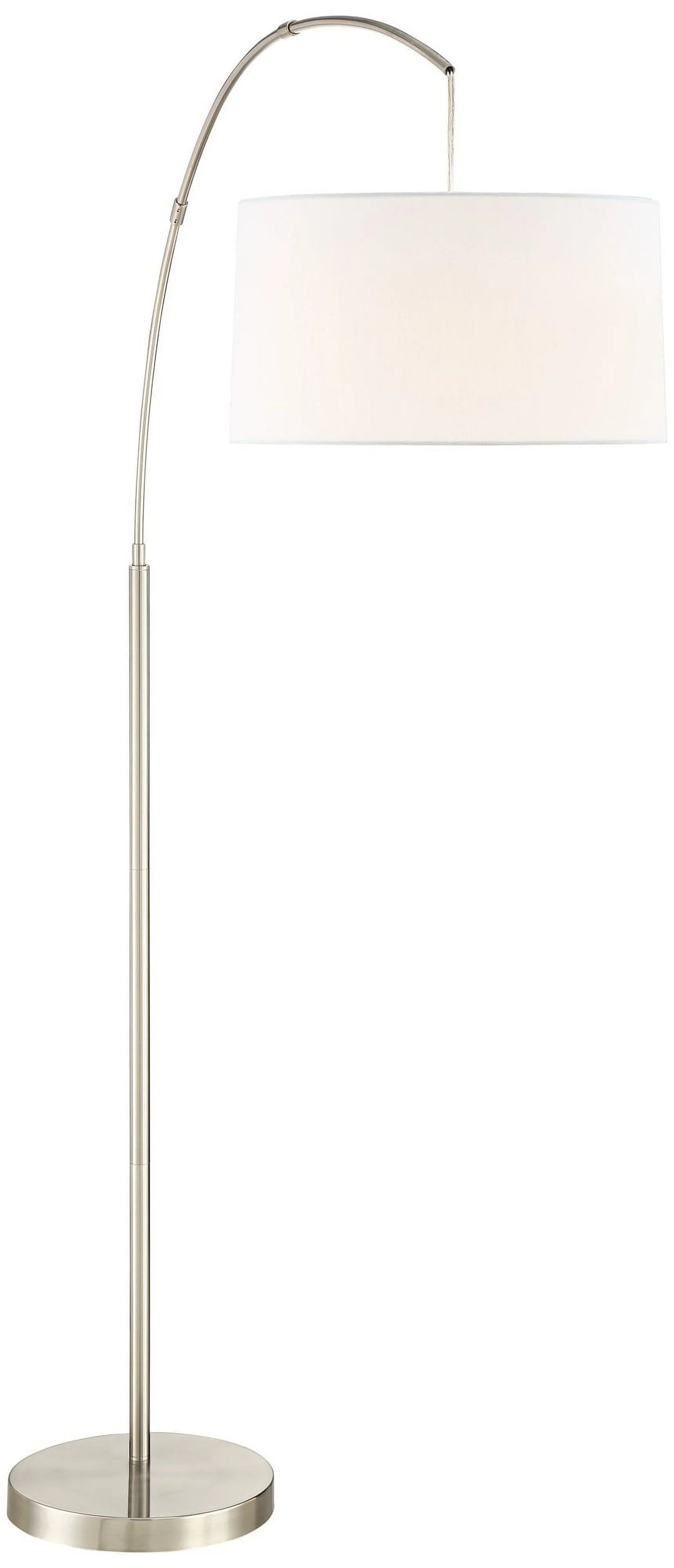 360 Lighting Cora Modern Arc Floor Lamp Standing 72" Tall Brushed Nickel Metal White Linen Drum Shade for Living Room Reading Bedroom Office House