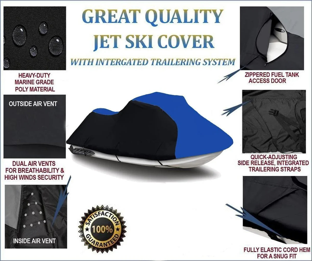 Ebony / BLUE HEAVY-DUTY, 600 DENIER Cover Compatible for Sea Doo Sea-Doo GTX 230 2018 2019 2020 2021 2022 Deluxe JetSki Jet Ski PWC Cover