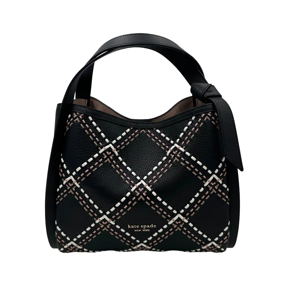 Kate Spade Knott Plaid Stitched Medium Crossbody Tote - Ebony