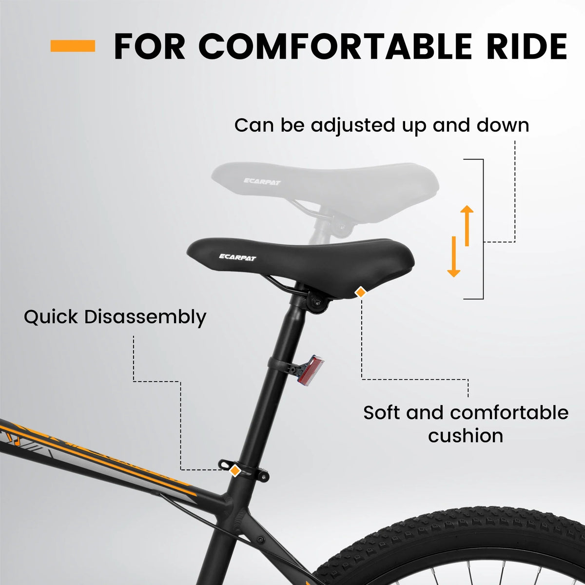 Ecarpat 26 inch mountain bike adult aluminum frame shock absorbing front fork bike 21-speed disc brake, Jet orange.