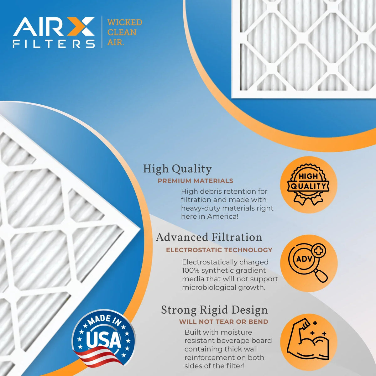 20x25x2 Air Filter MERV 11 Rating, 12 Pack of Furnace Filters Comparable to MPR 1000, MPR 1200 & FPR 7 - Made in USA by AIRX FILTERS WICKED CLEAN AIR.